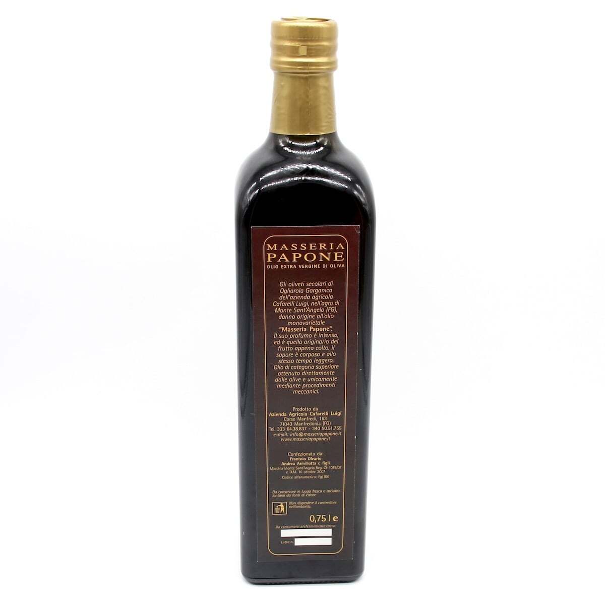Bottiglia Olio Extravergine di oliva da 0,75 Litri 3 retro bottiglia da 750ml olio