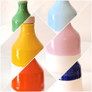 collage orci in ceramica colorati con olio extravergine