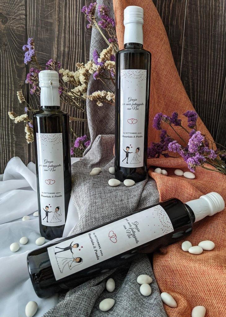Bomboniere bottiglie olio evo per nozze d'oro con etichetta personalizzata