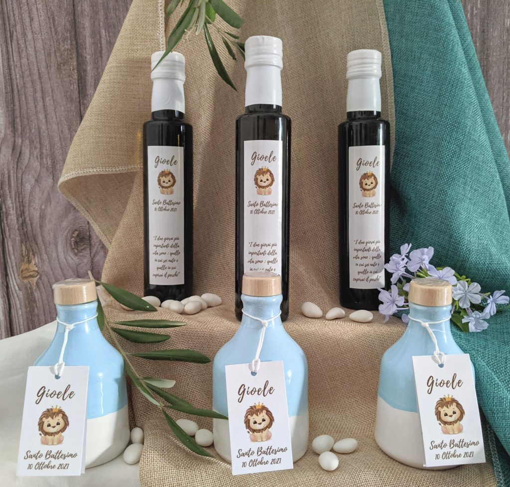 Bomboniere Battesimo con Olio EVO Pugliese 11 Bottiglia olio extravergine personalizzata regalo battesimo