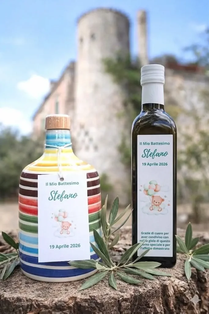 Bomboniere Battesimo con Olio EVO Pugliese 3 Bomboniere battesimo con olio originali fatte in italia
